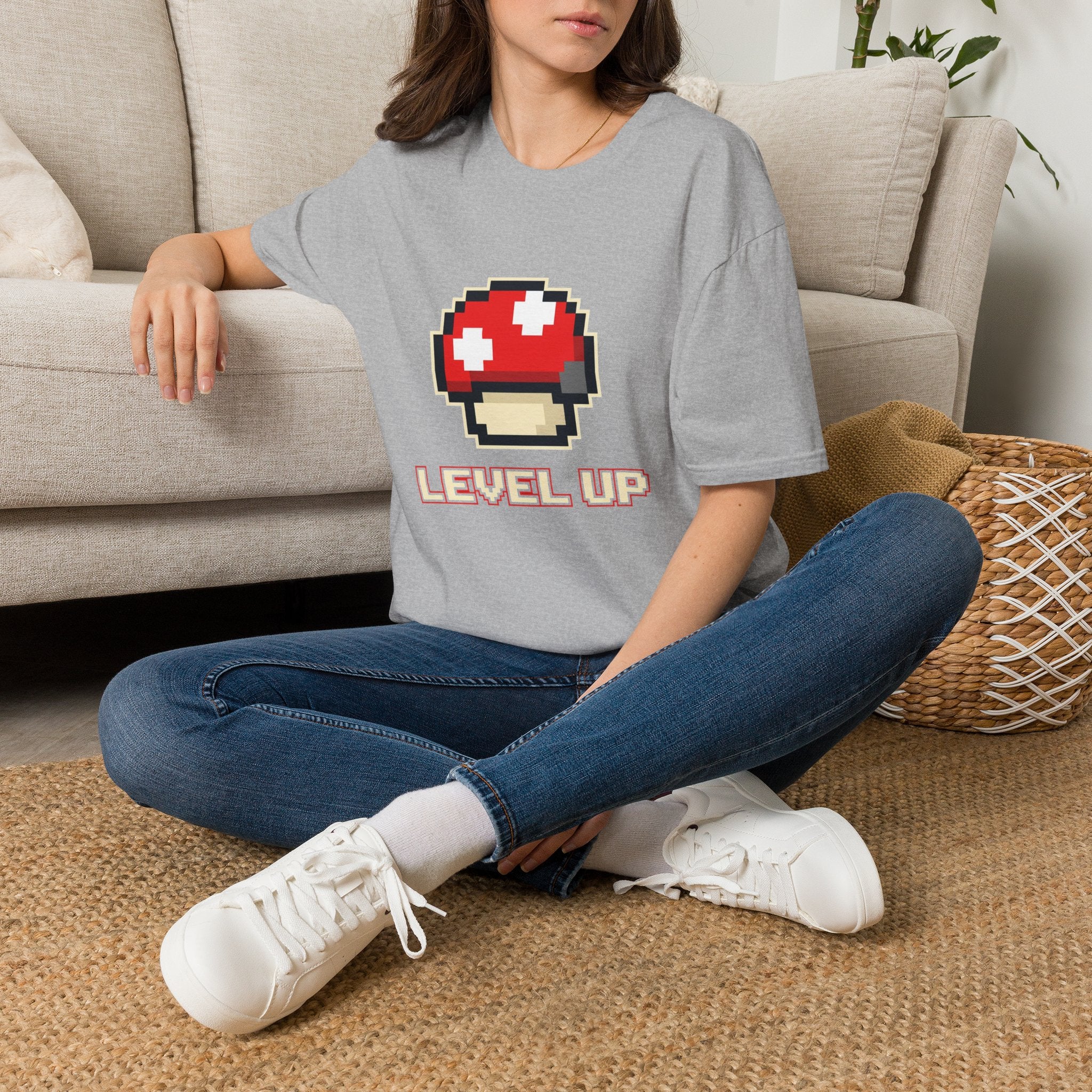 Level Up Mushroom Retro Gaming T-Shirt